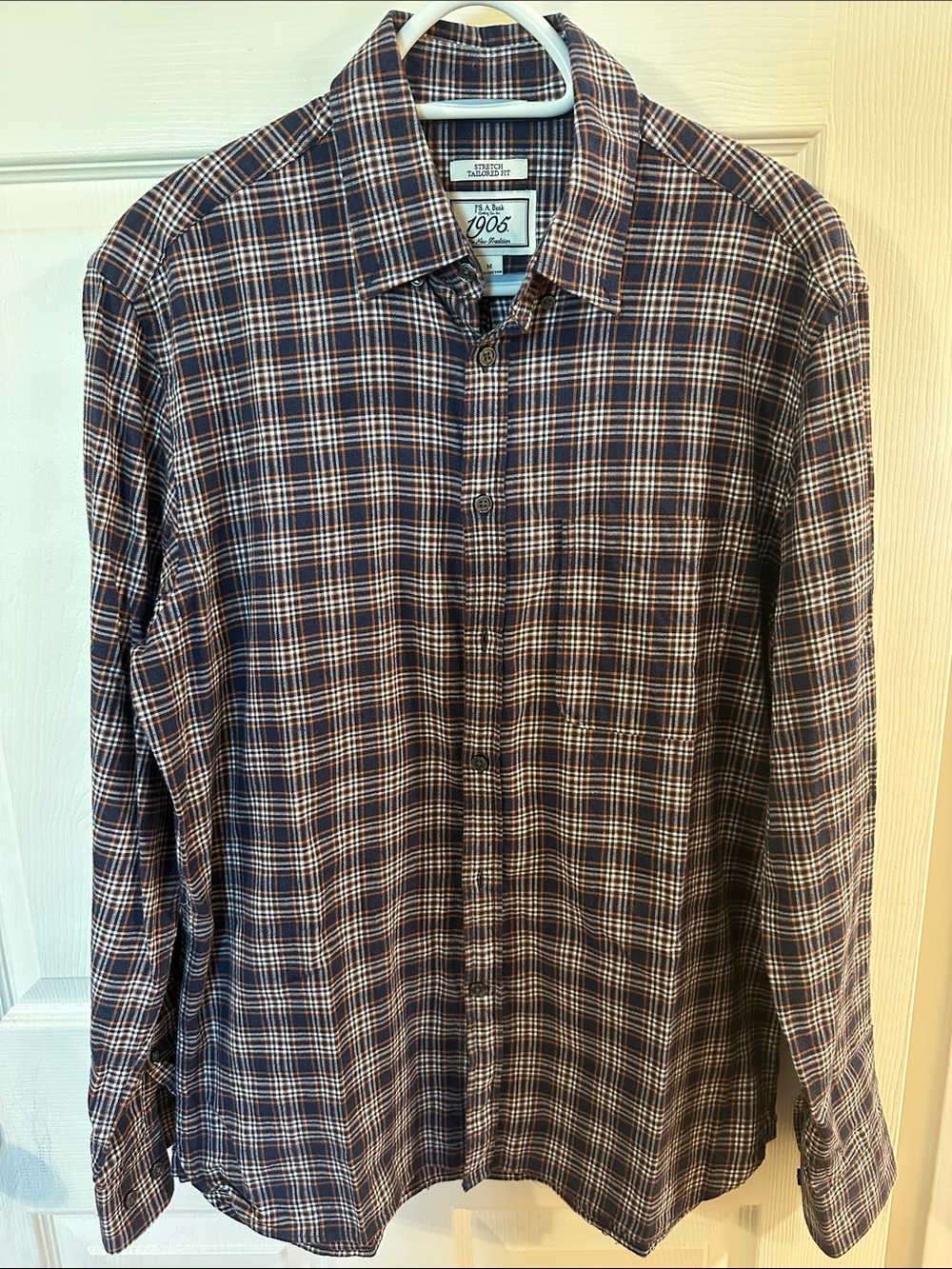 Jos. A Bank - Men's Navy and Orange Plaid Button-Down Shirt